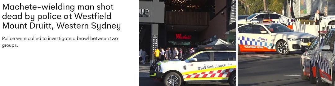 突发！西悉尼商场惊现持刀男袭警，被当场击毙！顾客尖叫逃命（组图） - 1