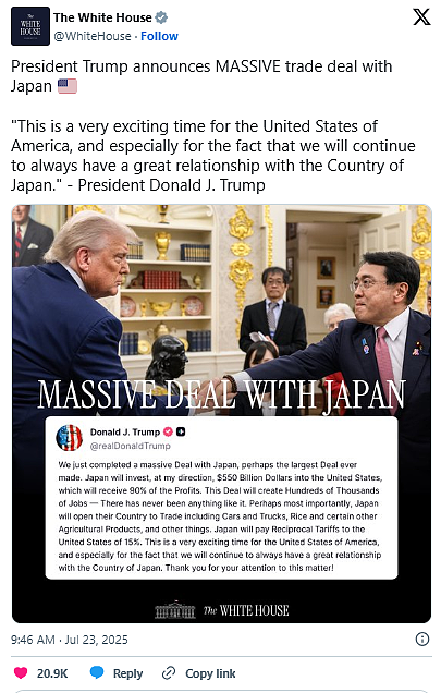 美日贸易协议，白宫：日方买100架波音飞机，购百亿农产品及军备（组图） - 2