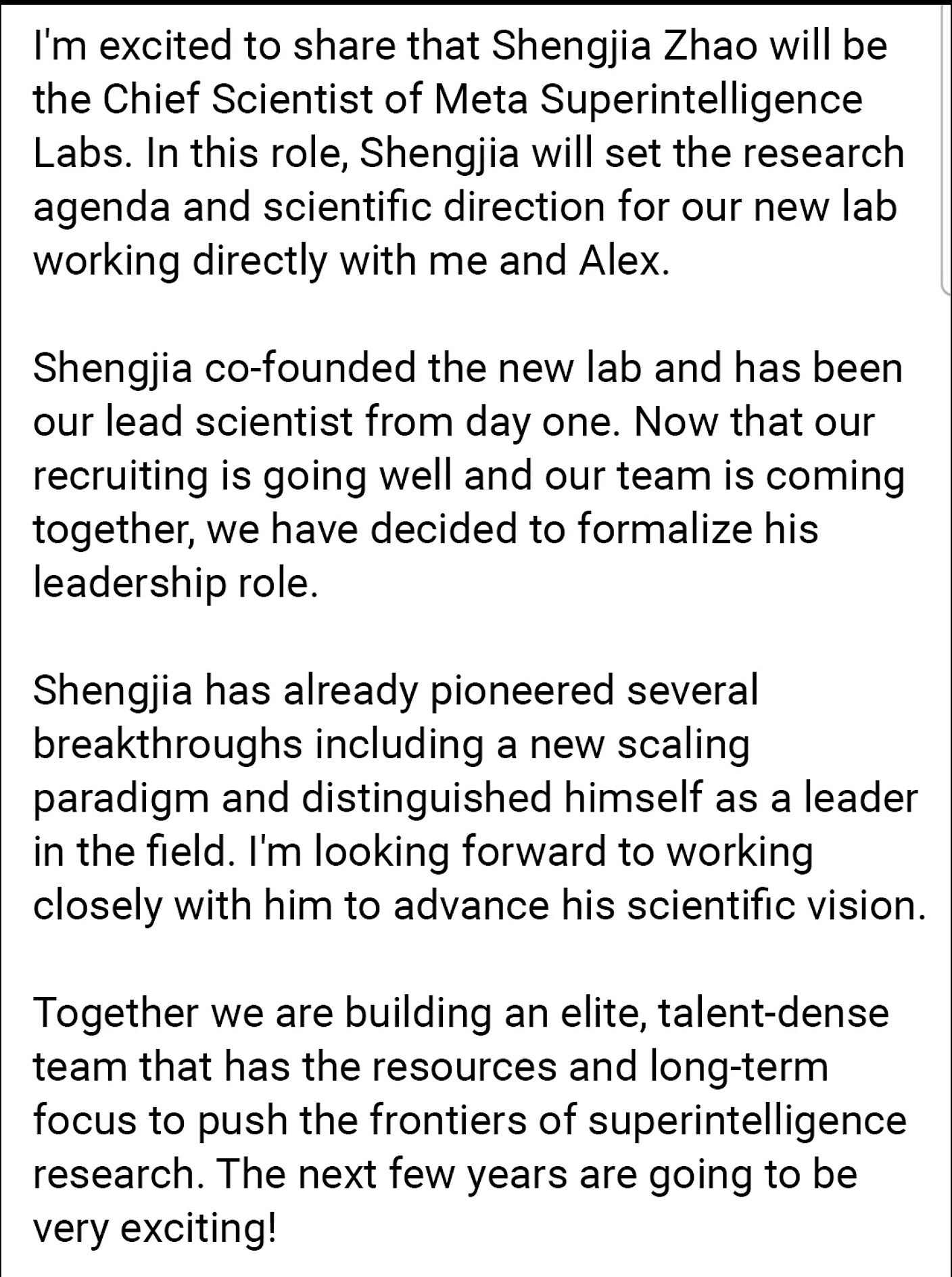 ChatGPT创办人赵晟佳跳槽Meta,担任超级智能实验室首席科学家(组图) - 4