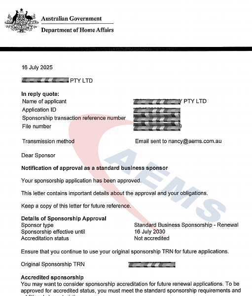 AEMS专业团队协助澳洲雇主顺利获批雇主担保项目中的担保资质SBS和岗位提名（组图） - 3
