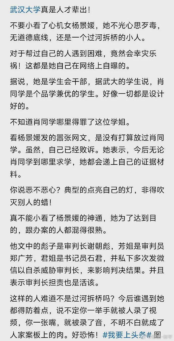 武大杨景媛背景深不可测？网传多次以自杀来威胁审判长，太可怕了（组图） - 3