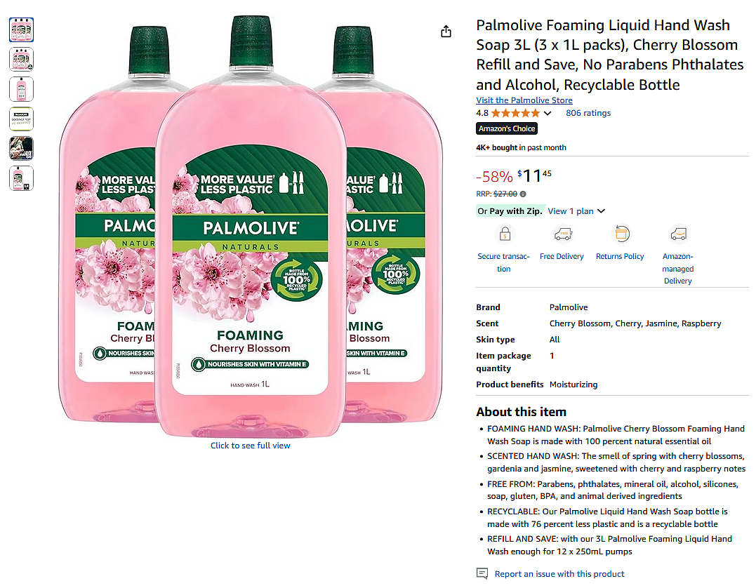 【Amazon亚马逊】三大瓶 Palmolive樱花味洗手液 好价(组图) - 1