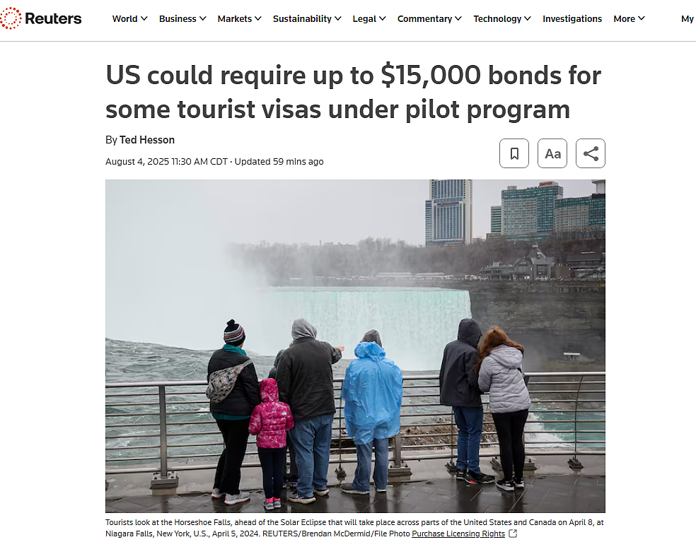 重磅！赴美签证新规，多国商务/旅游签证申请人，需缴纳$15000保证金（组图） - 1
