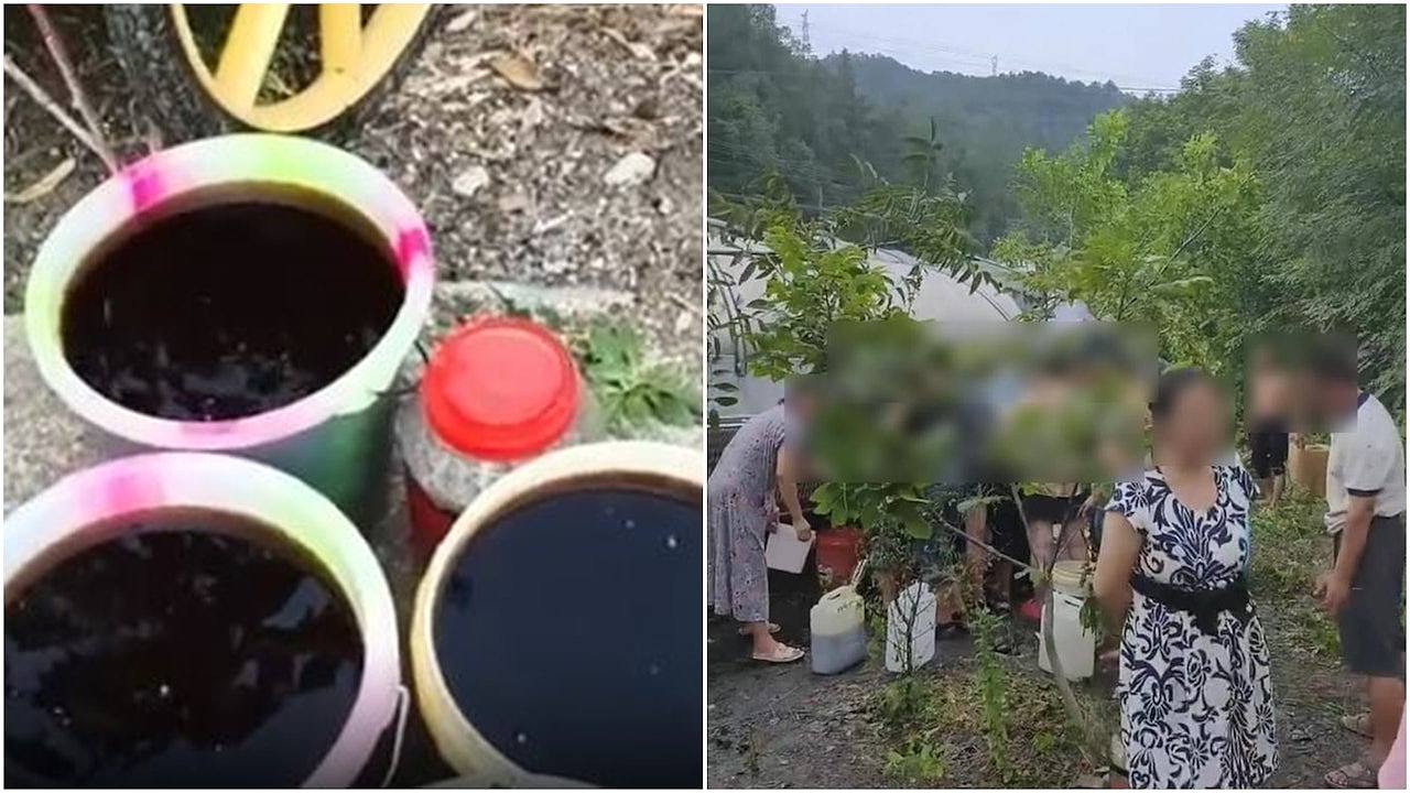 四川运油车侧翻后大量村民提壶“捡油”！官方：流到河里就浪费了（视频/组图） - 1