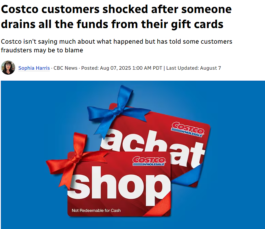 快查!Costco礼品卡余额一夜清零,大批人中招,有人损失$1000(组图) - 1