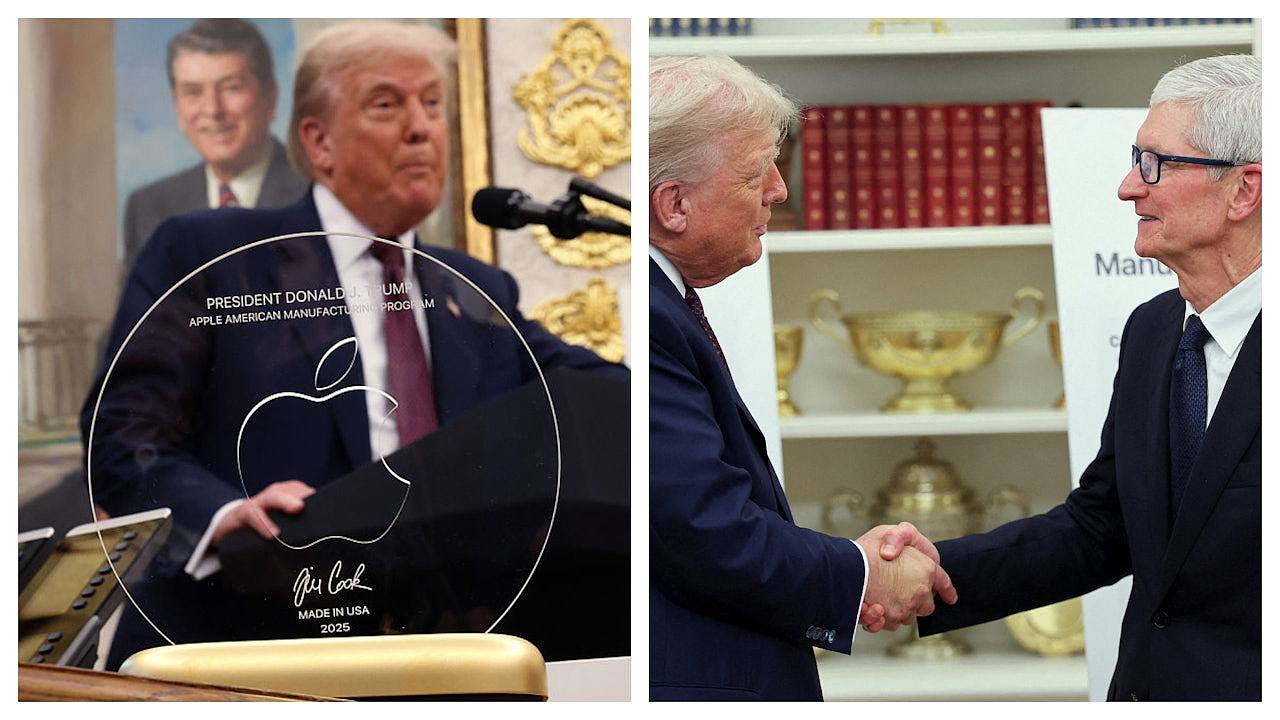 库克为讨好特朗普，送上100%美国制造玻璃雕像附24K金底座（视频/组图） - 1