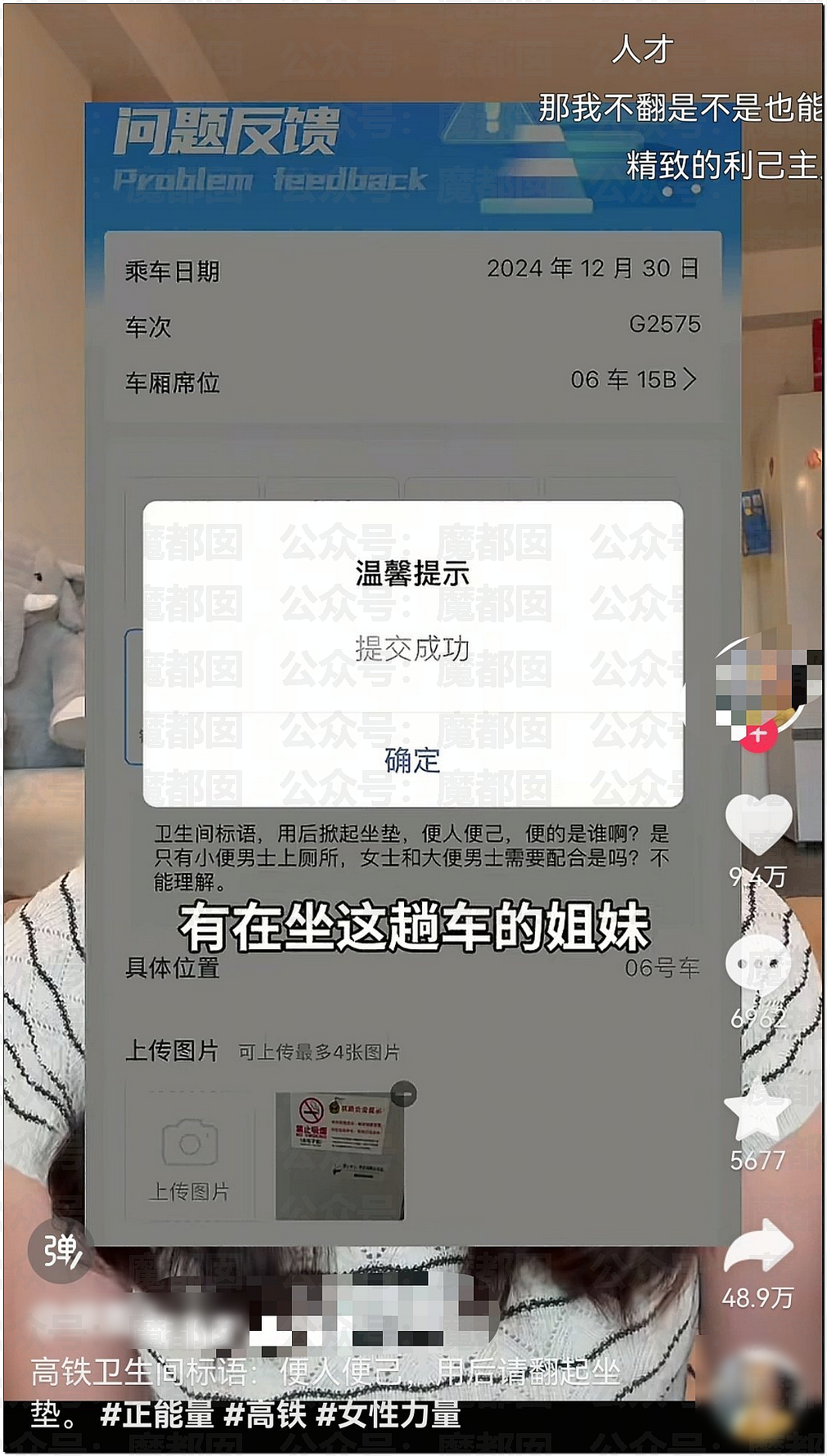 震撼！超美网红女博主举报高铁马桶请翻坐垫引发全网哗然怒喷（组图） - 4