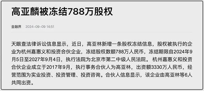 高亚麟被执行310万！一年前才被冻结788万股权，本人疯狂探店捞金（组图） - 4