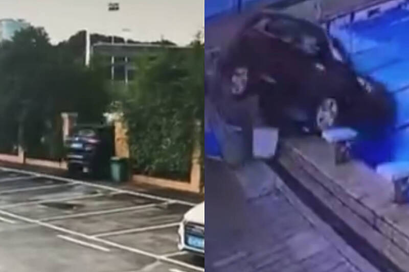 中国女子驾车撞破围墙，冲入泳池！2人惊险获救（视频/组图） - 2