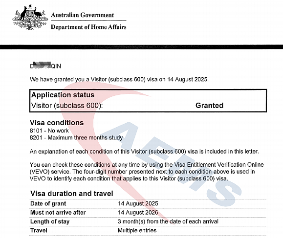 恭喜AEMS客户顺利获批600签证，更是提醒您600旅游签拒签率上升，这些坑一定要避开！（组图） - 2