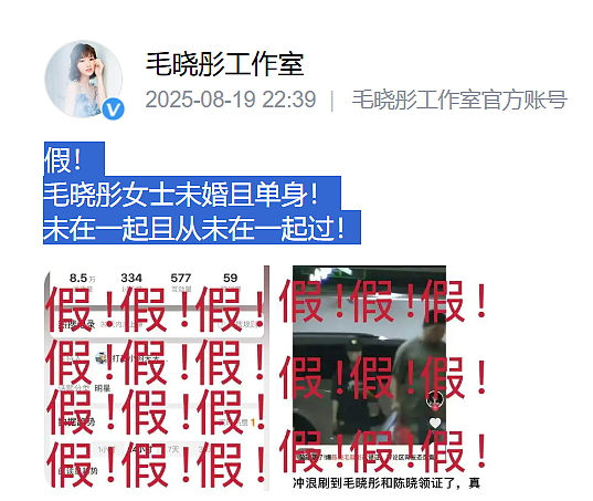网传毛晓彤、陈晓已领证引热议，当事人紧急辟谣（组图） - 1