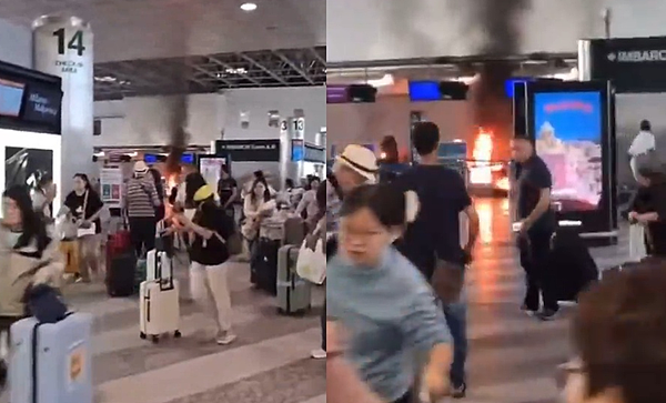 米兰机场报到柜台冒大火,男“纵火还挥舞铁锤”,游客提行李逃命(视频/图) - 1
