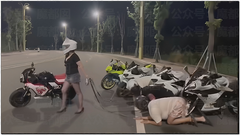 摩友圈疯传!漂亮女骑“遛狗”多名男骑引发剧烈争议(组图) - 5