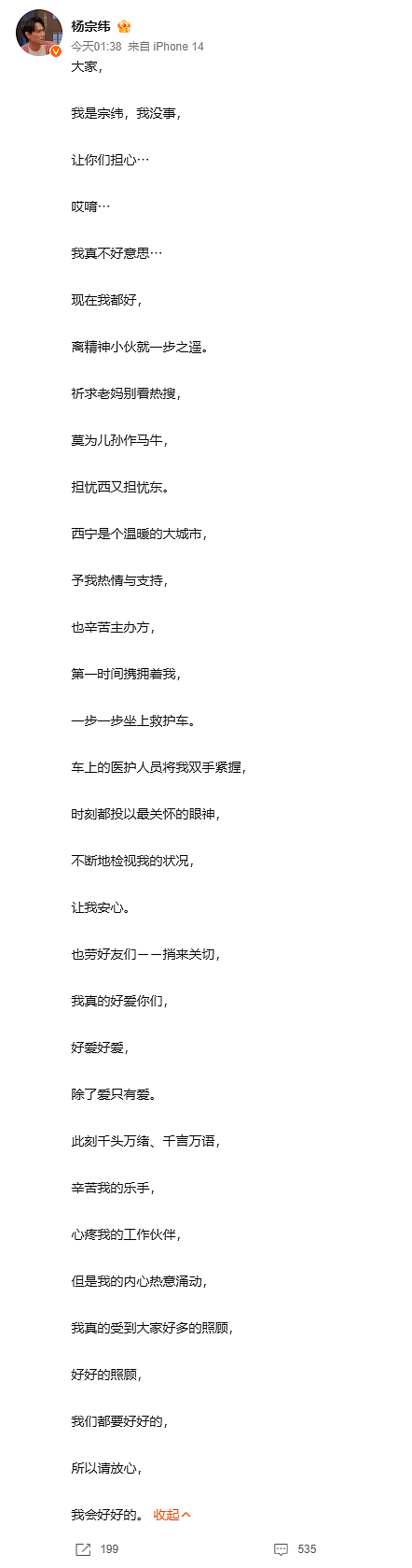 杨宗纬意外摔下2米舞台疑短暂昏迷，本人报平安：离精神小伙就一步之遥（组图） - 5