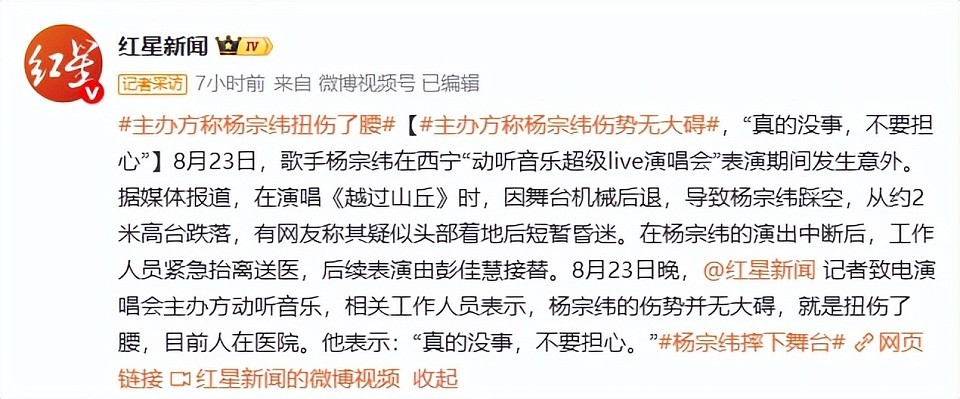杨宗纬意外摔下2米舞台疑短暂昏迷，本人报平安：离精神小伙就一步之遥（组图） - 6