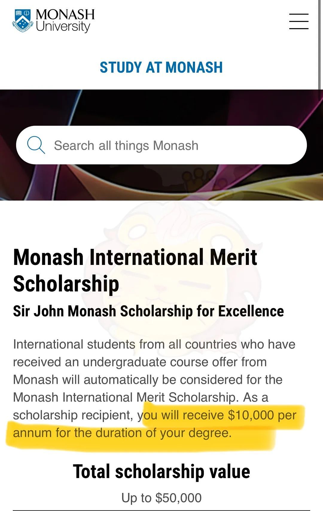 【留学申请】 莫纳什大学国际本科生奖学金每年$10，000澳元（组图） - 1