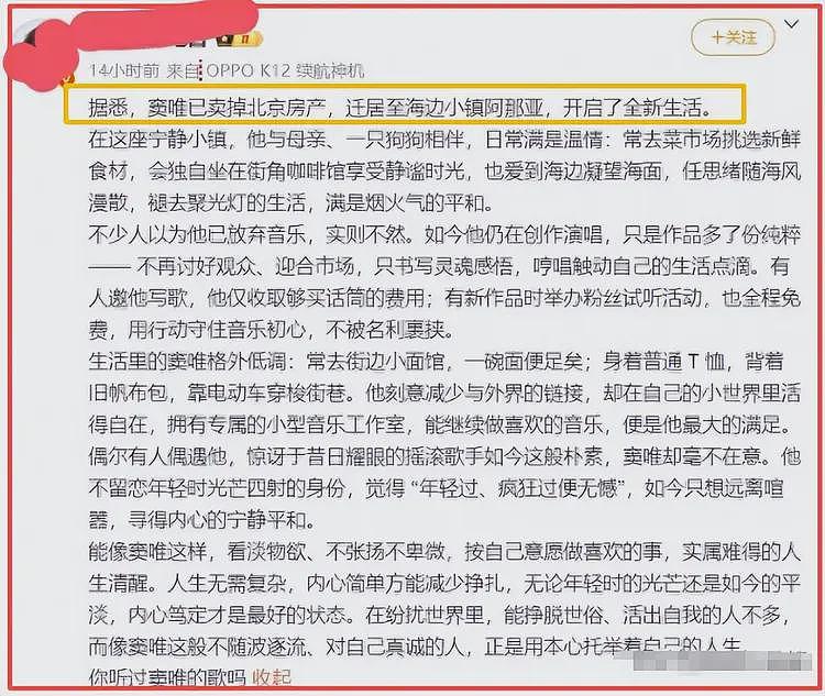 55岁窦唯已迁居阿那亚多年，骑电动车，买菜砍价，生活过得惬意（组图） - 1