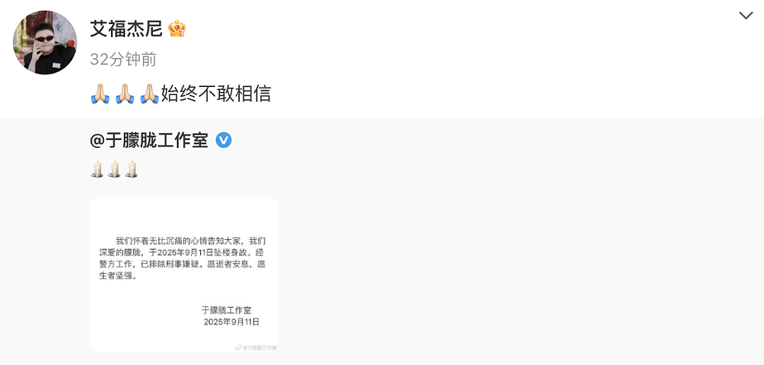 于朦胧坠楼身亡,印小天、张云龙等艺人发文悼念,主演节目原计划明晚央视播出(组图) - 6