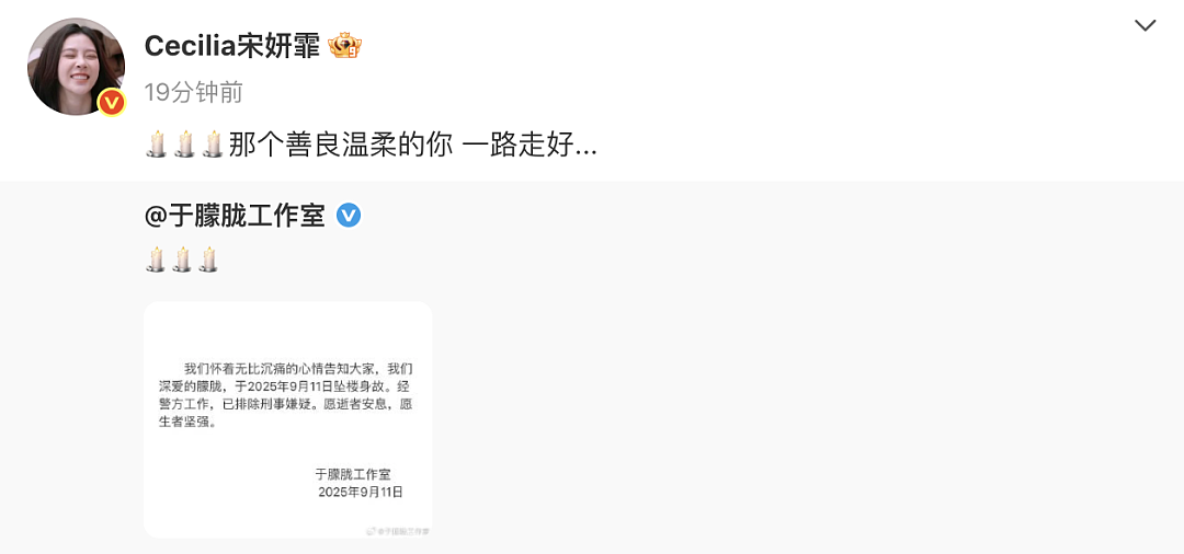 于朦胧坠楼身亡,印小天、张云龙等艺人发文悼念,主演节目原计划明晚央视播出(组图) - 5