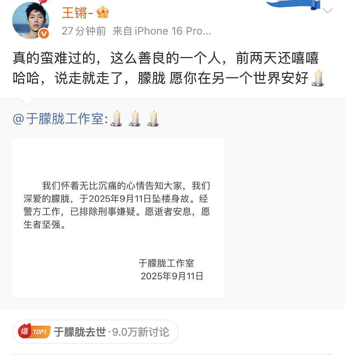 37岁于朦胧被证实坠亡,甘薇刘芮麟发声悼念,10年老粉难以接受(组图) - 8
