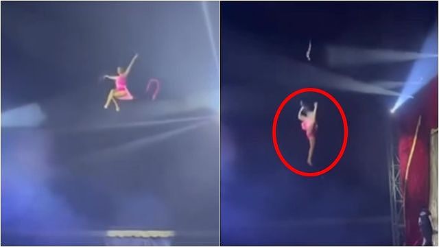 “长发吊钢索”突松开!她舞动一半失控坠地,马戏团观众全吓傻(视频/图) - 1