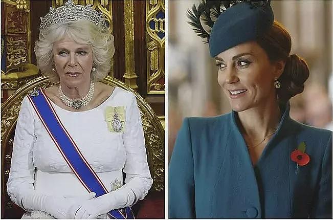 英美国宴硝烟四起!特朗普盯着凯特说“谢谢王后”,卡米拉黑脸示意凯特“注意身份”?网友:凯特小心(组图) - 14