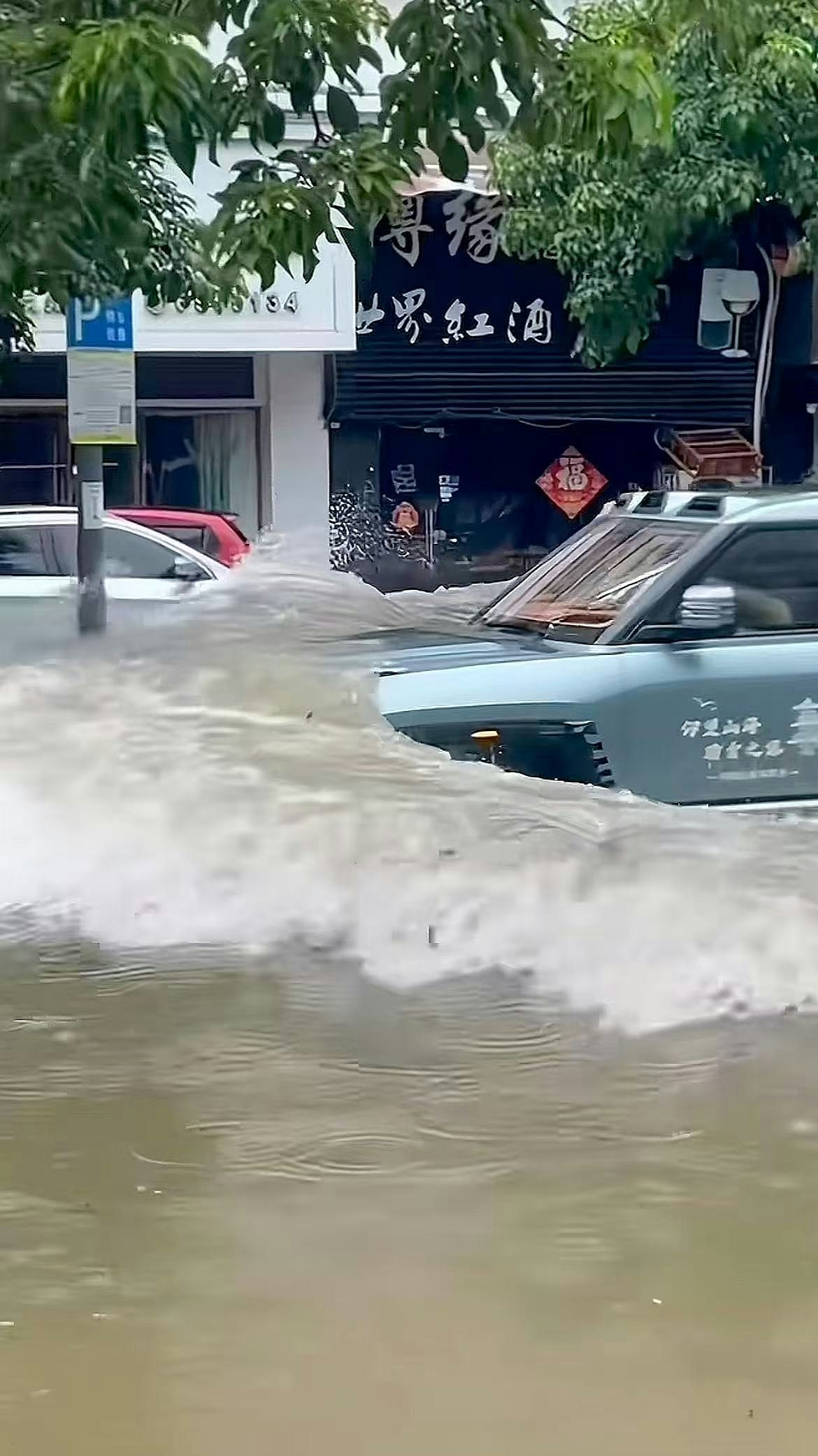 珠海台风天街头水浸，司机开车“玩水”造浪，被商户指冲碎玻璃（视频/组图） - 3
