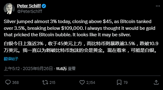 Peter Schiff：我一直认为刺破比特币泡沫的会是黄金，没想到是白银，“数字币财库公司”面临残酷熊市（组图） - 3