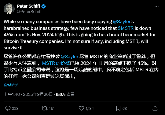 Peter Schiff：我一直认为刺破比特币泡沫的会是黄金，没想到是白银，“数字币财库公司”面临残酷熊市（组图） - 2