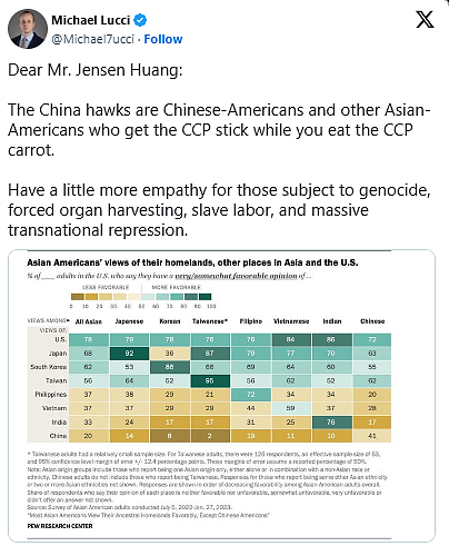 黄仁勋:中国只差美国几纳秒,对华鹰派是“耻辱徽章”(视频/组图) - 2