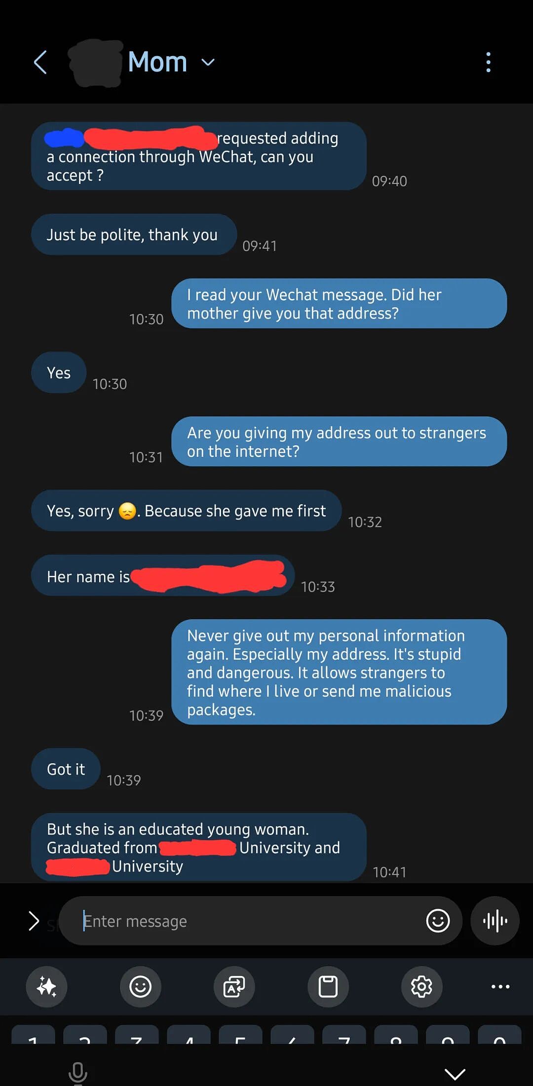 美国妹子发现妈妈把自己私人信息泄露给了微信认识的陌生人，就为了做媒...（组图） - 2