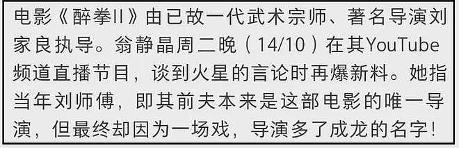 资深艺人翁静晶炮轰成龙！《醉拳2》抢功加导演名，二人旧怨被扒（组图） - 4