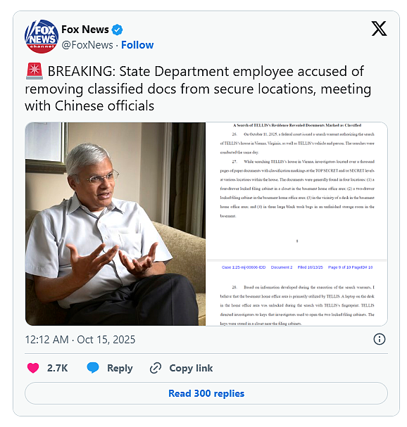 美国务院顾问涉私藏密件被捕!曾多次会面中国官员(图) - 1