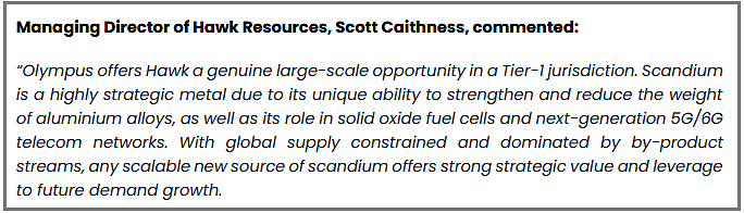 【异动股】Hawk Resources (ASX：HWK)暴涨翻番：入手收购Olympus钪项目 成功募资500万澳元 - 3