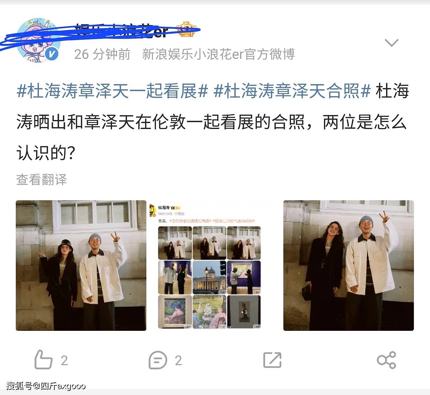 杜海涛章泽天英国并肩看展，男方戴帽疑似遮盖秃顶（组图） - 2