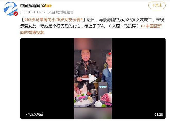 马景涛隔空为小26岁女友庆生，夸她是很优秀的女性（组图） - 1