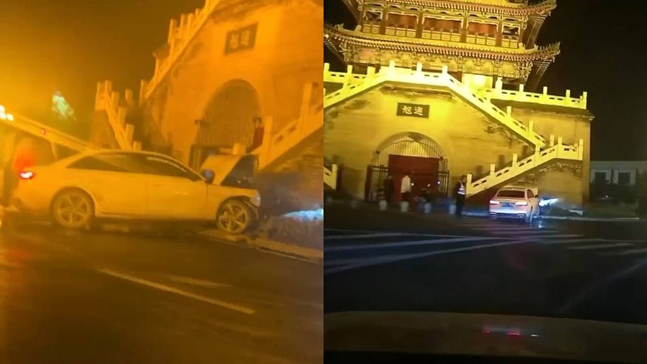 私家车撞损近400年历史省级文物，户县钟楼：肇事车辆被警方查扣（视频/组图） - 1
