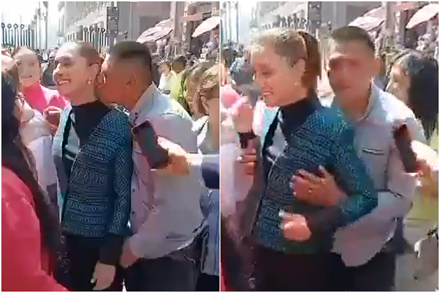 离大谱!墨西哥女总统当街遭强吻袭胸,安保竟在玩手机(视频/图) - 1