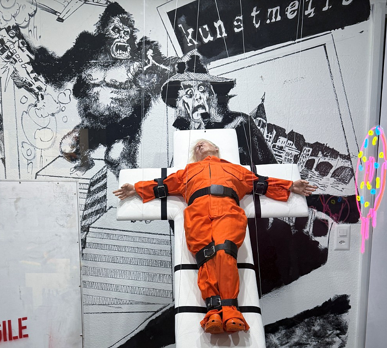 特朗普穿囚服躺十字架? 瑞士展出讽刺雕塑引关注 (组图) - 2