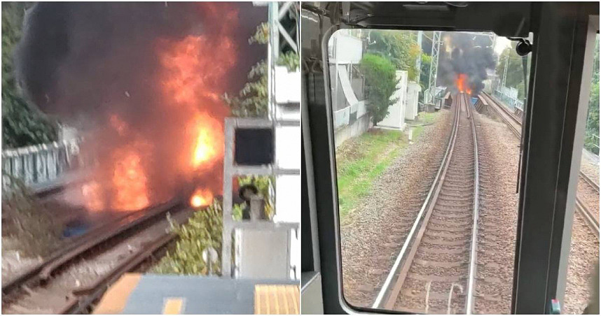 日本东京电车井之头线惊传火灾！铁轨窜出猛烈火舌，惊悚画面曝（组图） - 1