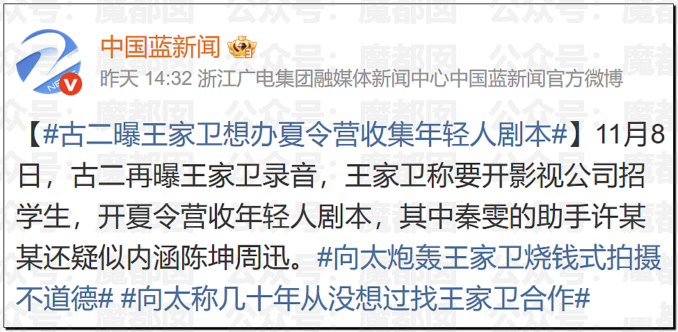 震撼!王家卫和女编剧秦雯私密录音触及国家底线!真要凉了(视频/组图) - 2