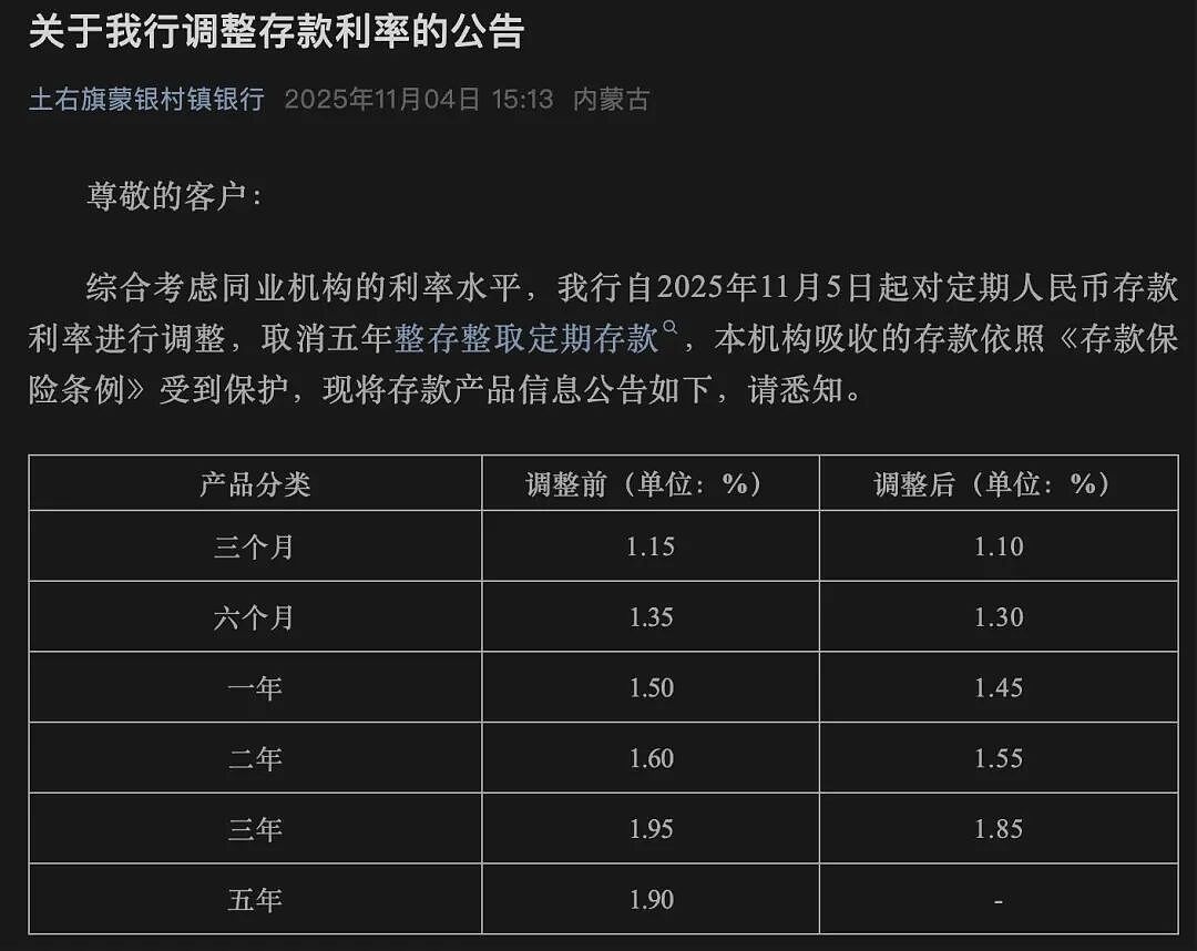 中国有银行首次取消五年期定期存款产品,还下调了其他期限的利率,什么情况?(组图) - 1