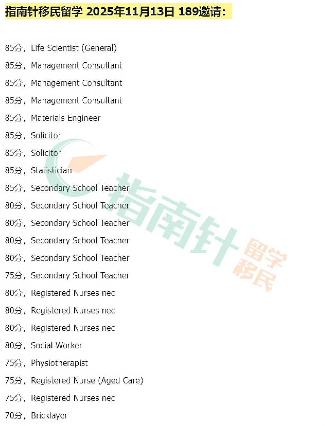 2025.11.13日澳洲189第二轮邀请数据汇总（组图） - 2