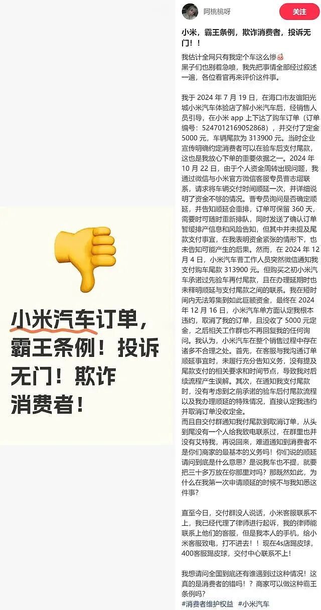 里程碑！网友起诉小米汽车，判双倍返还一万定金，意义深远（组图） - 2