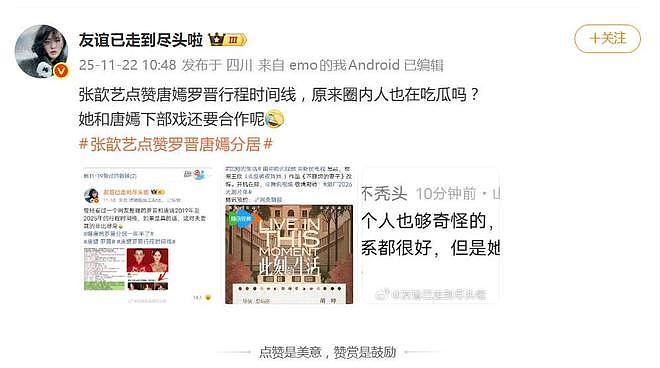 张歆艺被曝点赞罗晋唐嫣分居帖子,网友:这姐又手滑了?(组图) - 2