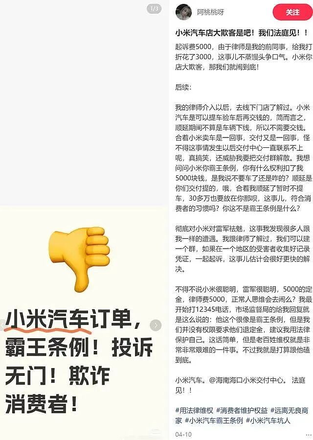 里程碑！网友起诉小米汽车，判双倍返还一万定金，意义深远（组图） - 3