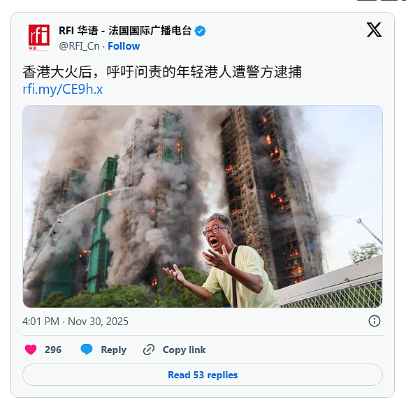 香港大火后，呼吁问责的年轻港人遭警方逮捕（图） - 1