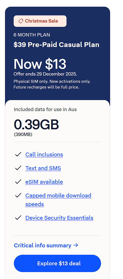 头半年只要13刀！【Telstra】“保号备用“预付卡 特价（组图） - 1