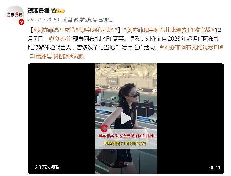 刘亦菲现身阿布扎比F1赛事，黑色束腰裙高马尾吸睛（组图） - 1