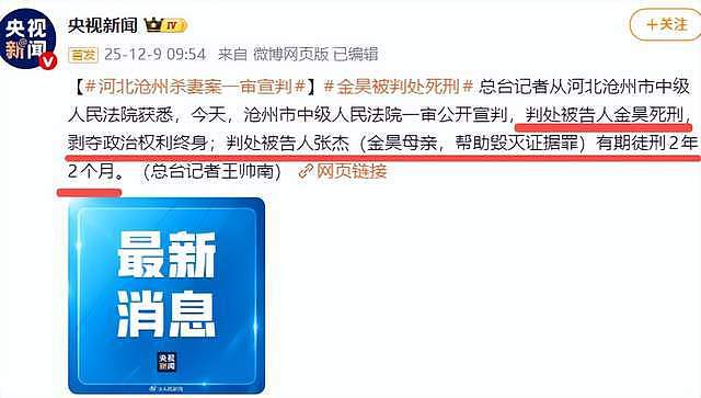最新！孟村杀妻案金昊被判死刑，心梗证明和凶手父亲却成未解之谜（组图） - 2